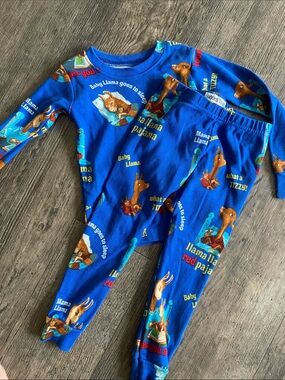 Llama Print Blue Kids Footed One-Piece Pajama Set